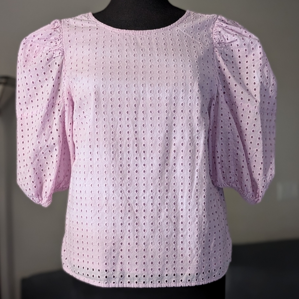 a new day Light Pink Eyelet Puff-Sleeve Blouse